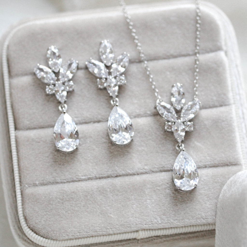 Delicate rose gold crystal drop wedding necklace set - DIVINE