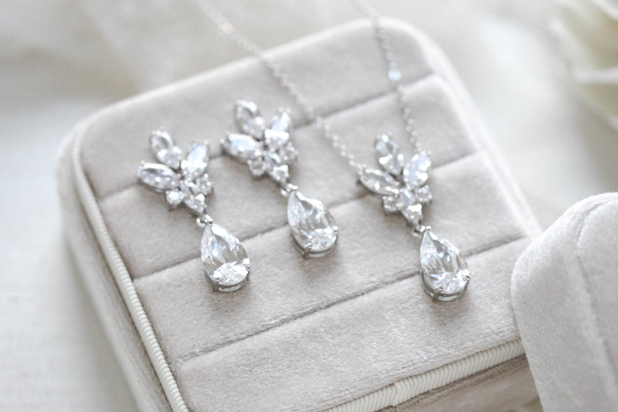 Delicate rose gold crystal drop wedding necklace set - DIVINE
