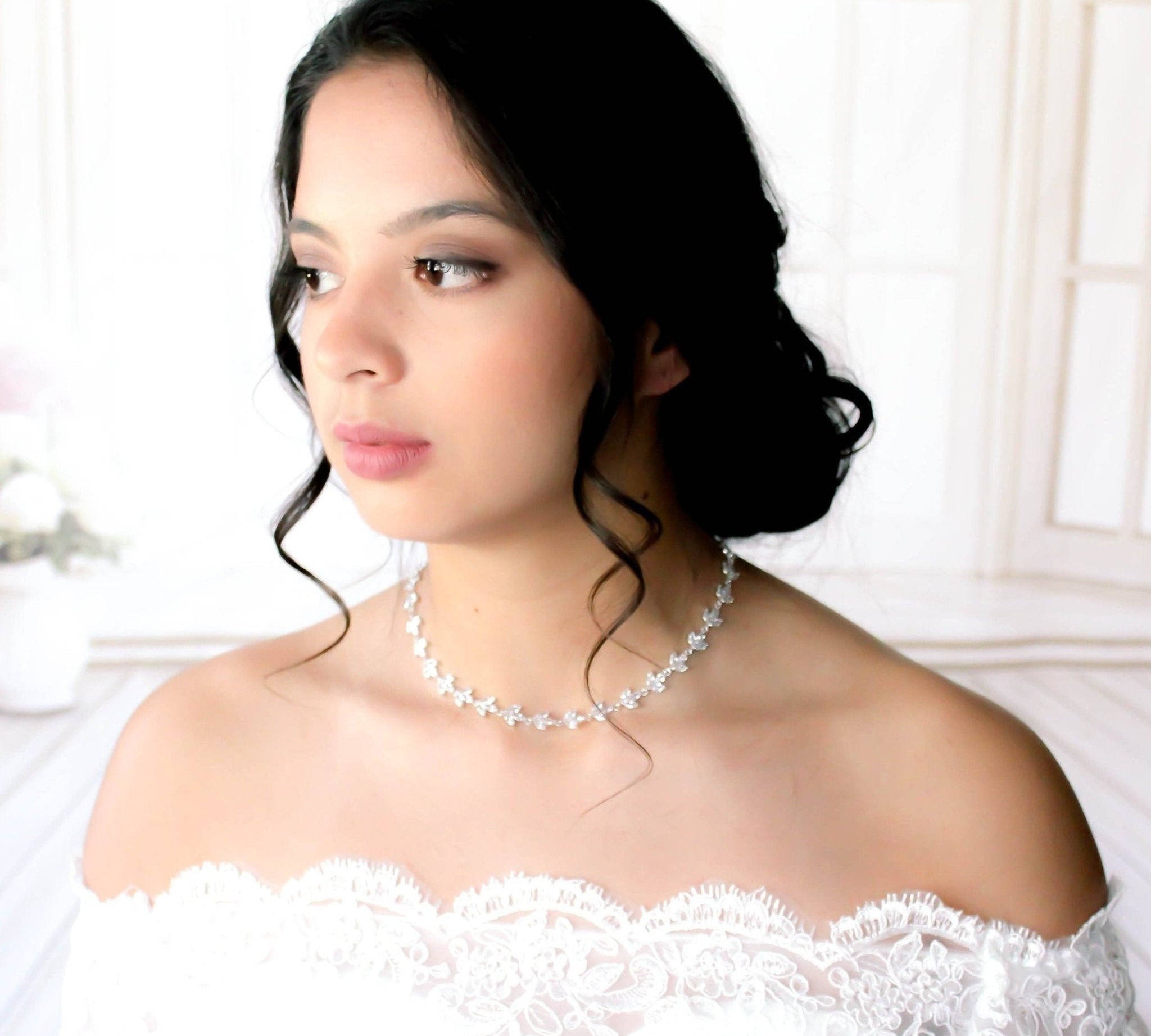 Delicate rose gold cubic zirconia bridal necklace - LAUREN - Treasures by Agnes