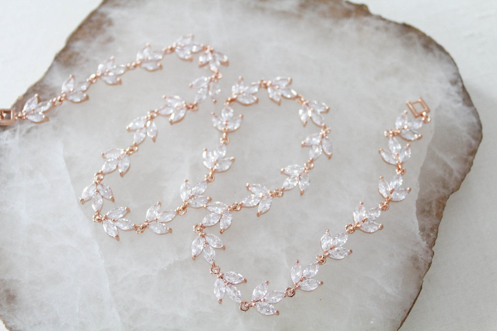 Delicate rose gold cubic zirconia bridal necklace - LAUREN - Treasures by Agnes