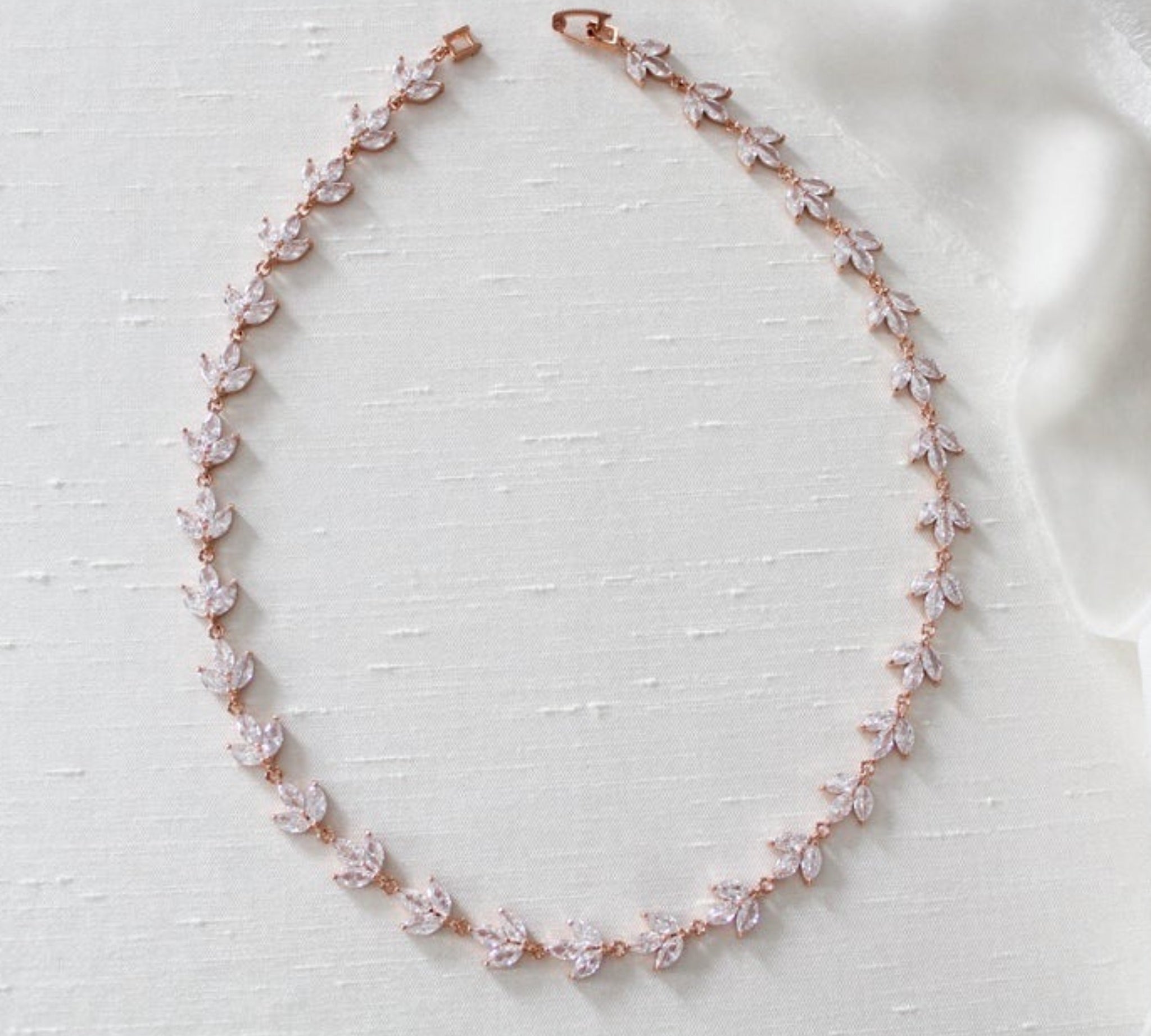 Delicate rose gold cubic zirconia bridal necklace - LAUREN - Treasures by Agnes
