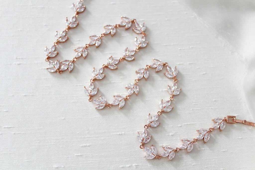 Delicate rose gold cubic zirconia bridal necklace - LAUREN - Treasures by Agnes