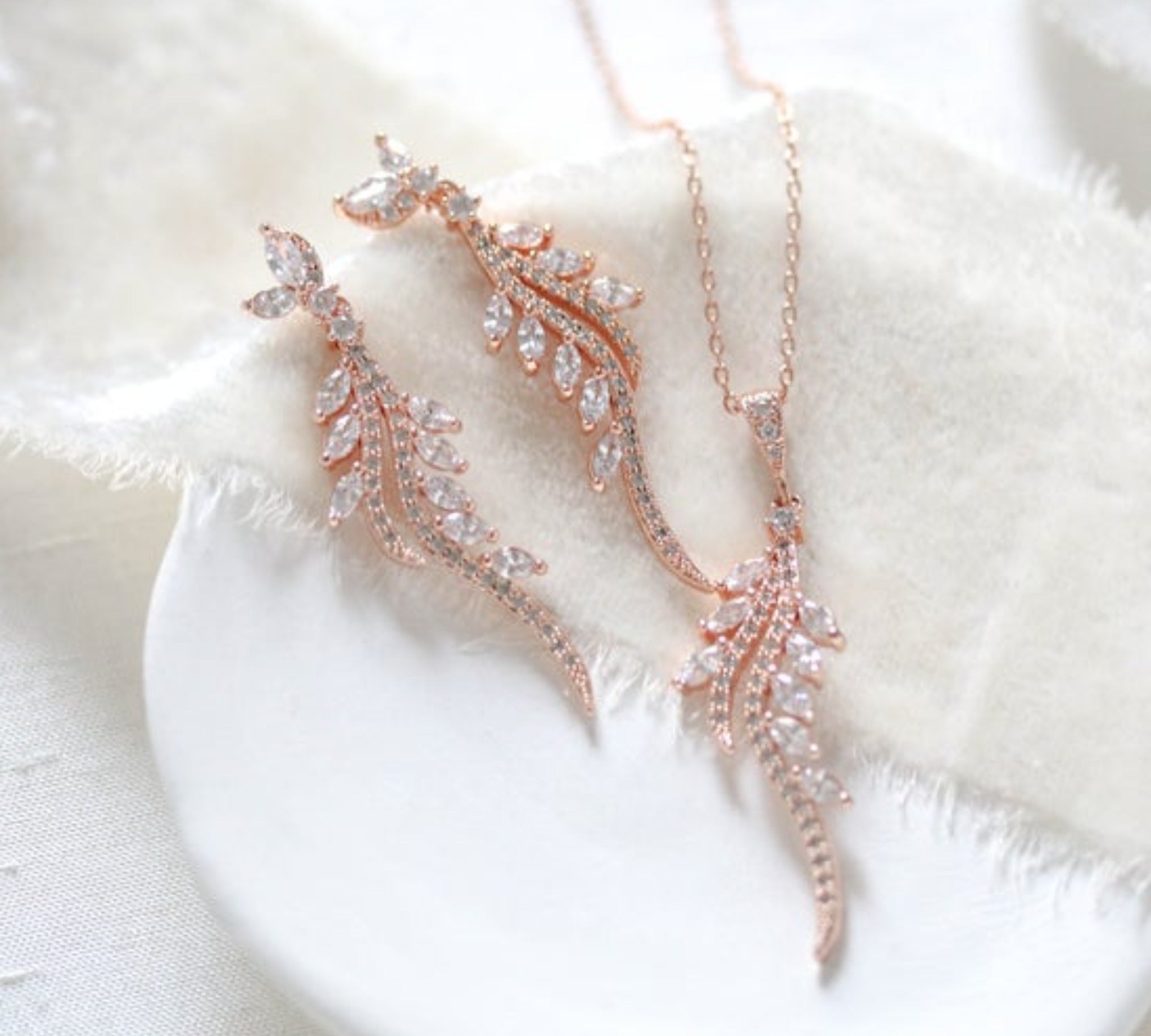 Delicate Rose gold cubic zirconia wedding jewelry set - LEAH