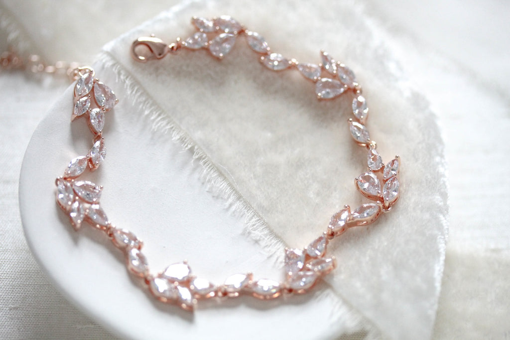 Delicate Rose gold CZ Bridal tennis bracelet - THALIA