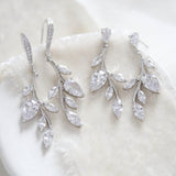 Delicate silver bridal necklace and earrings set - APRILLE