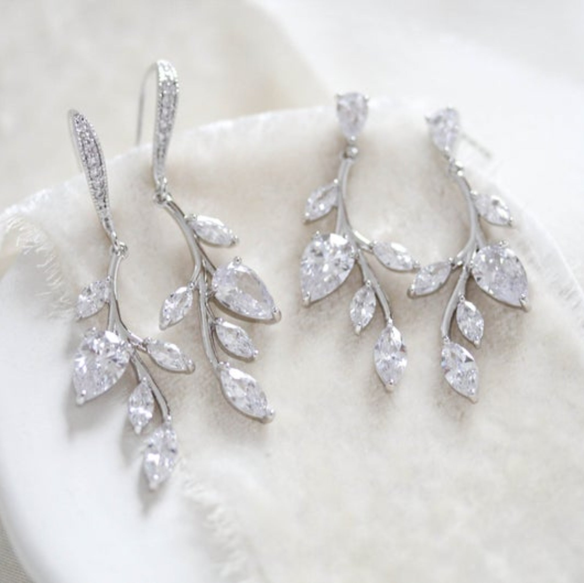 Delicate silver bridal necklace and earrings set - APRILLE