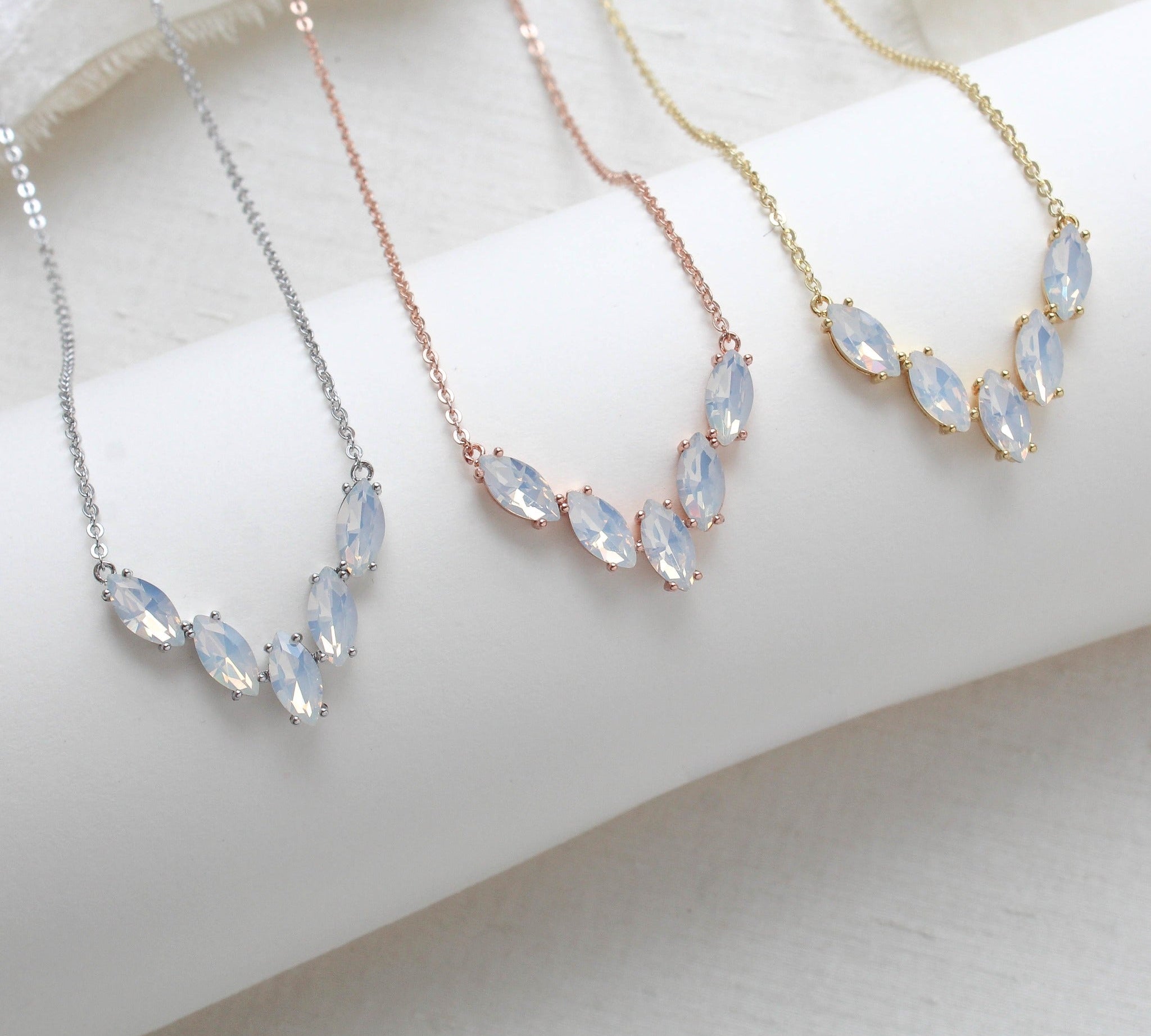 Delicate white opal marquise crystal necklace - ABBY - Treasures by Agnes