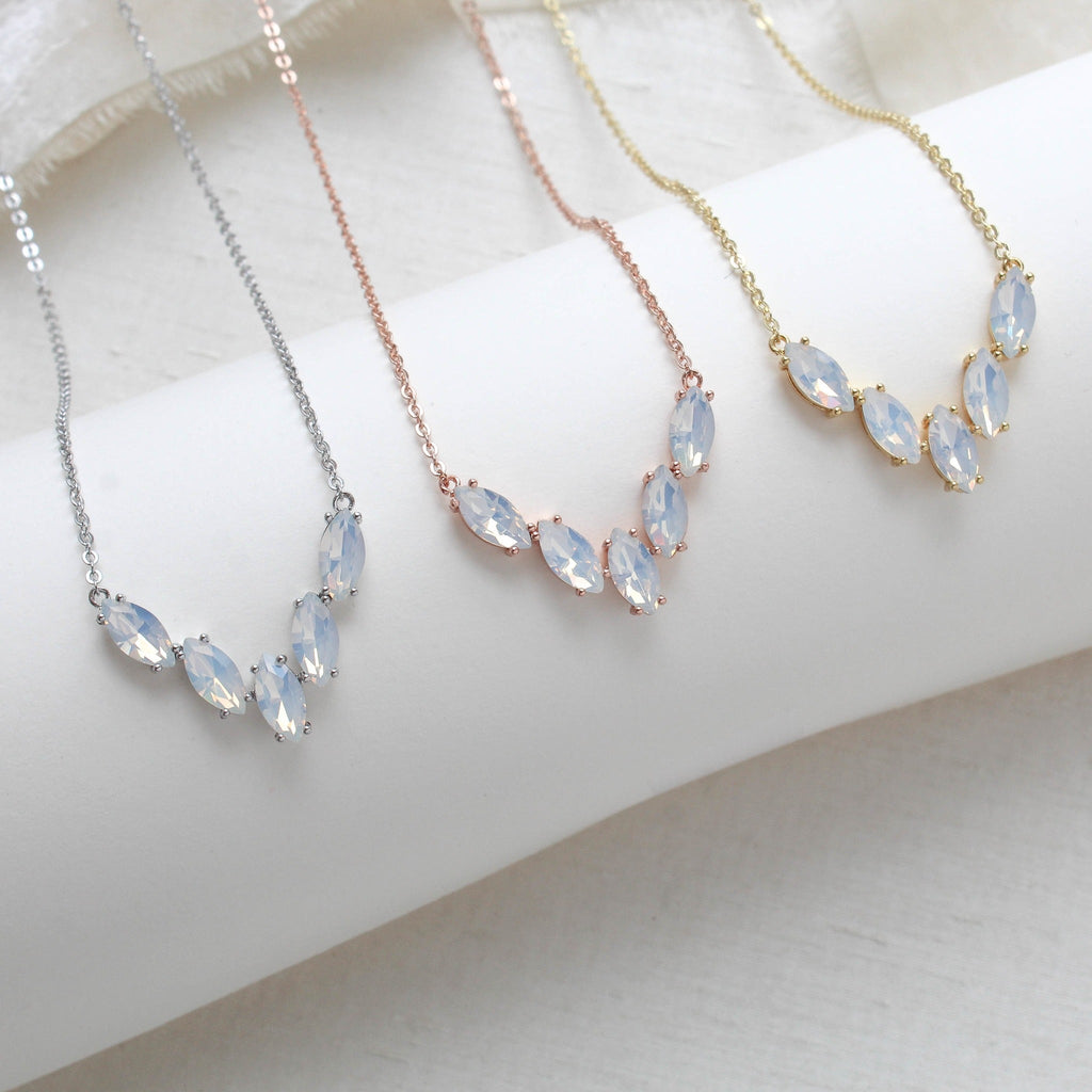Delicate white opal marquise crystal necklace - ABBY - Treasures by Agnes