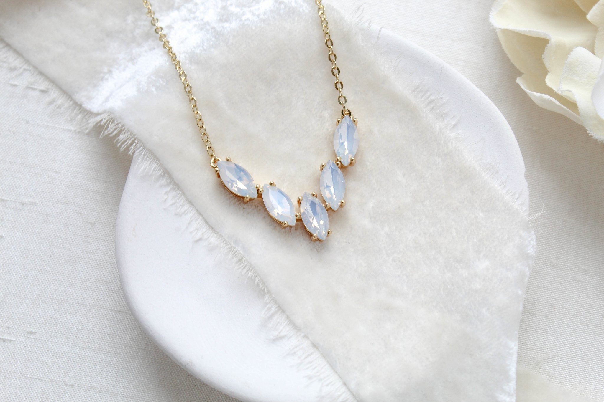 Delicate white opal marquise crystal necklace - ABBY - Treasures by Agnes