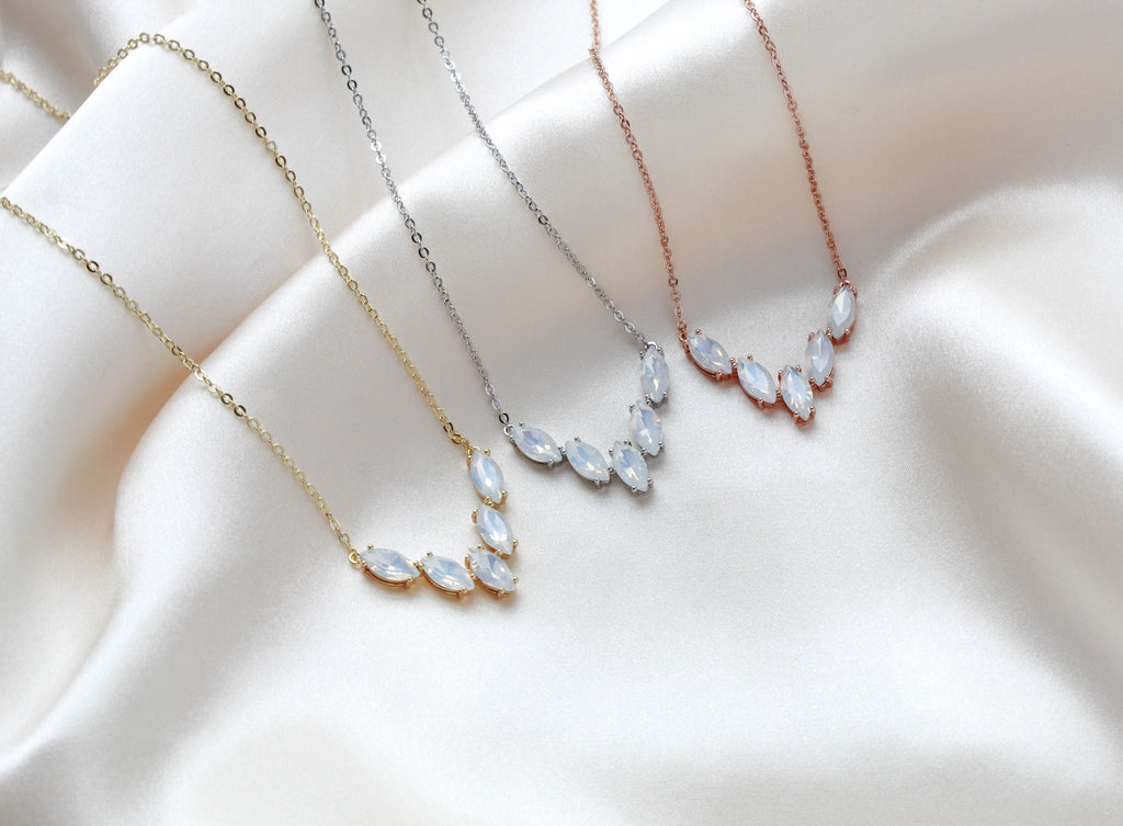 Delicate white opal marquise crystal necklace - ABBY - Treasures by Agnes