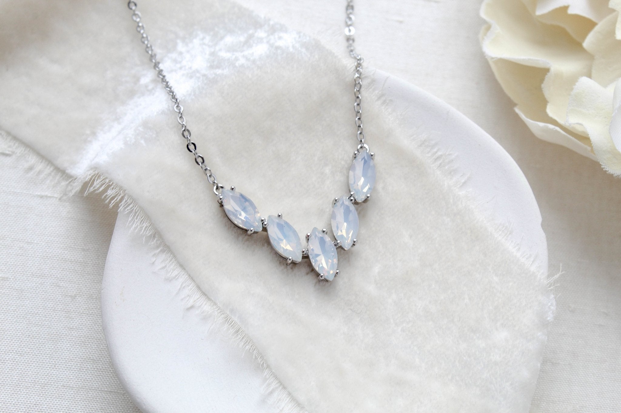 Delicate white opal marquise crystal necklace - ABBY - Treasures by Agnes