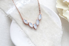 Delicate white opal marquise crystal necklace - ABBY - Treasures by Agnes