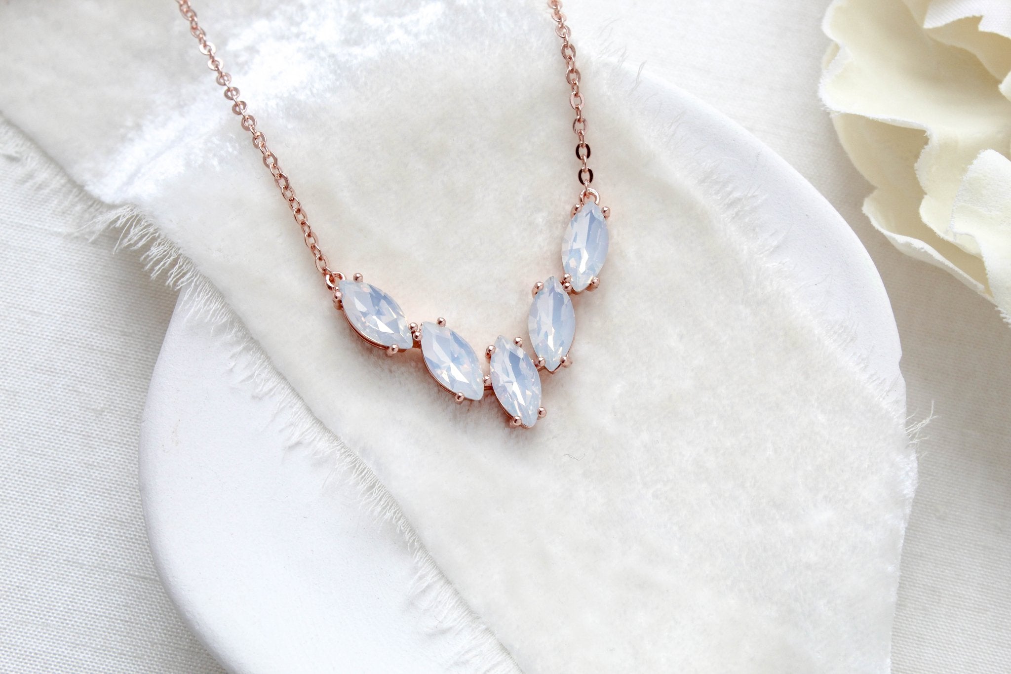 Delicate white opal marquise crystal necklace - ABBY - Treasures by Agnes