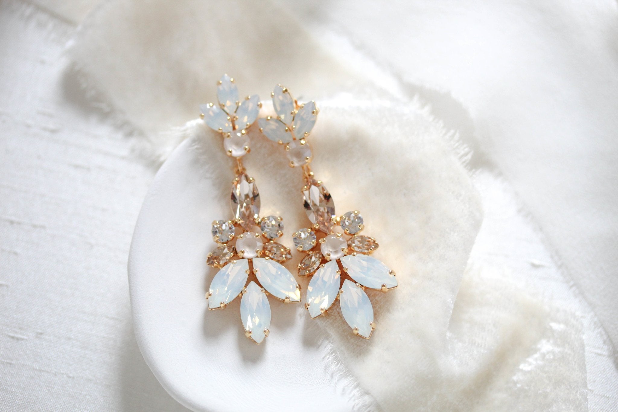 Deluxe white opal crystal statement earrings for bride - COLETTE