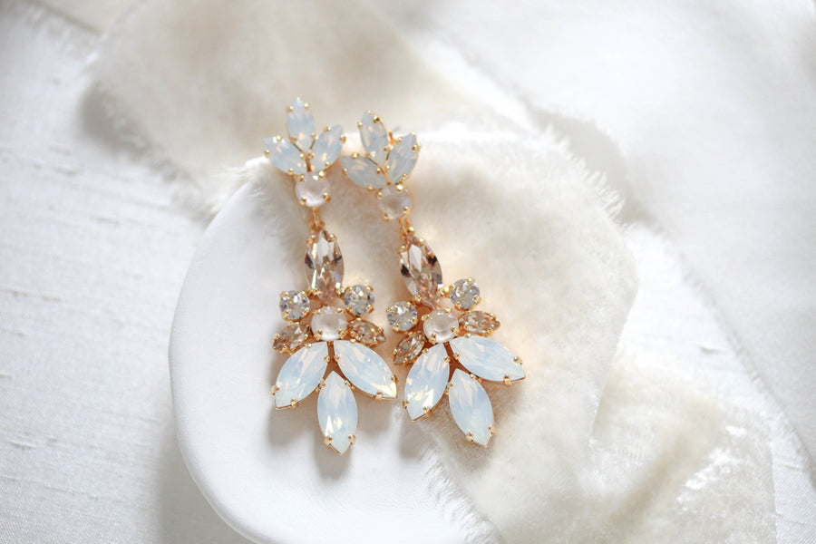 Deluxe white opal crystal statement earrings for bride - COLETTE