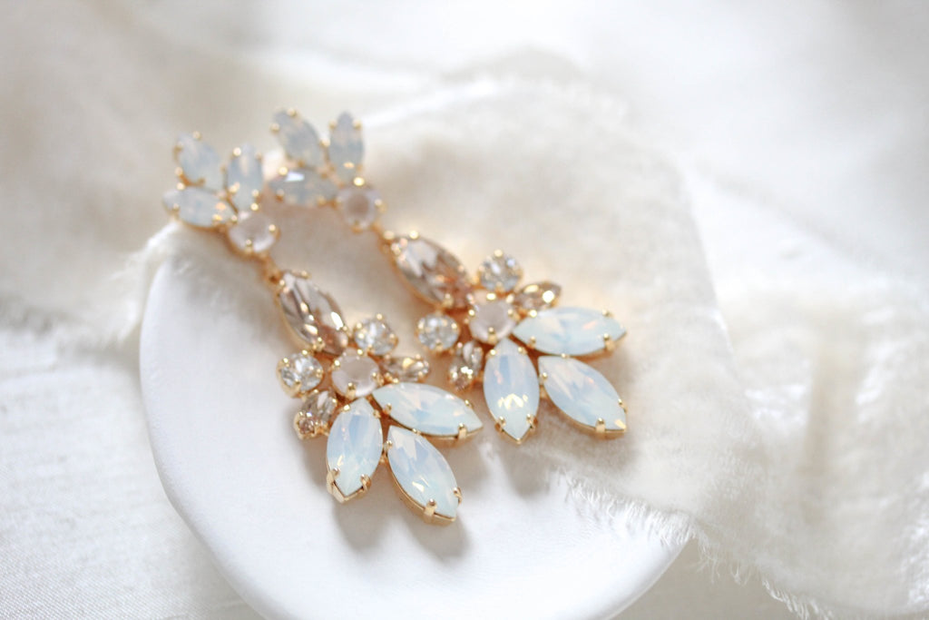 Deluxe white opal crystal statement earrings for bride - COLETTE