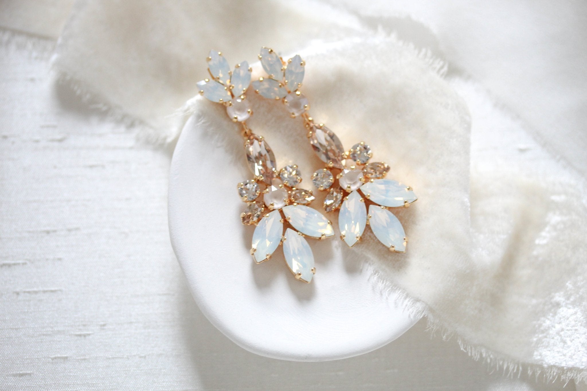 Deluxe white opal crystal statement earrings for bride - COLETTE