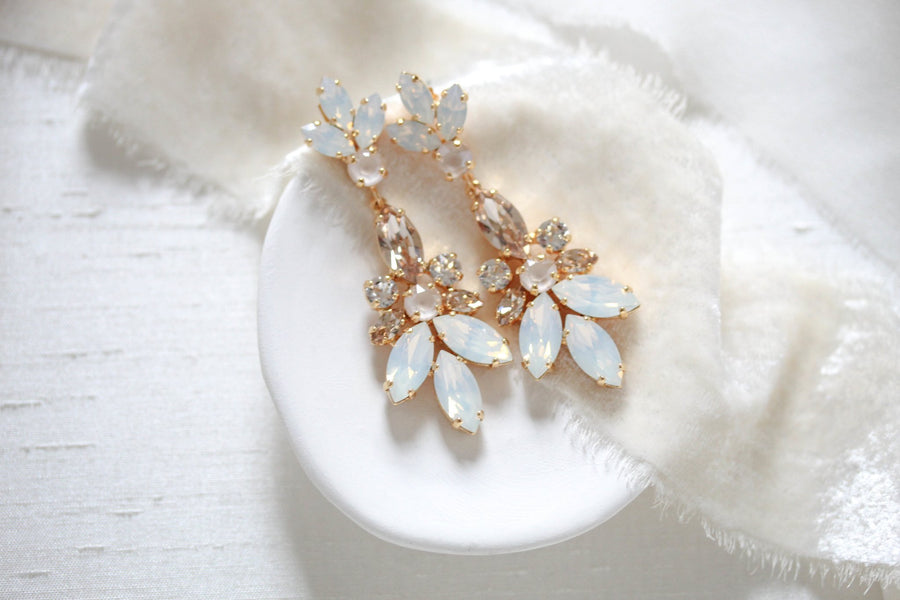 Deluxe white opal crystal statement earrings for bride - COLETTE
