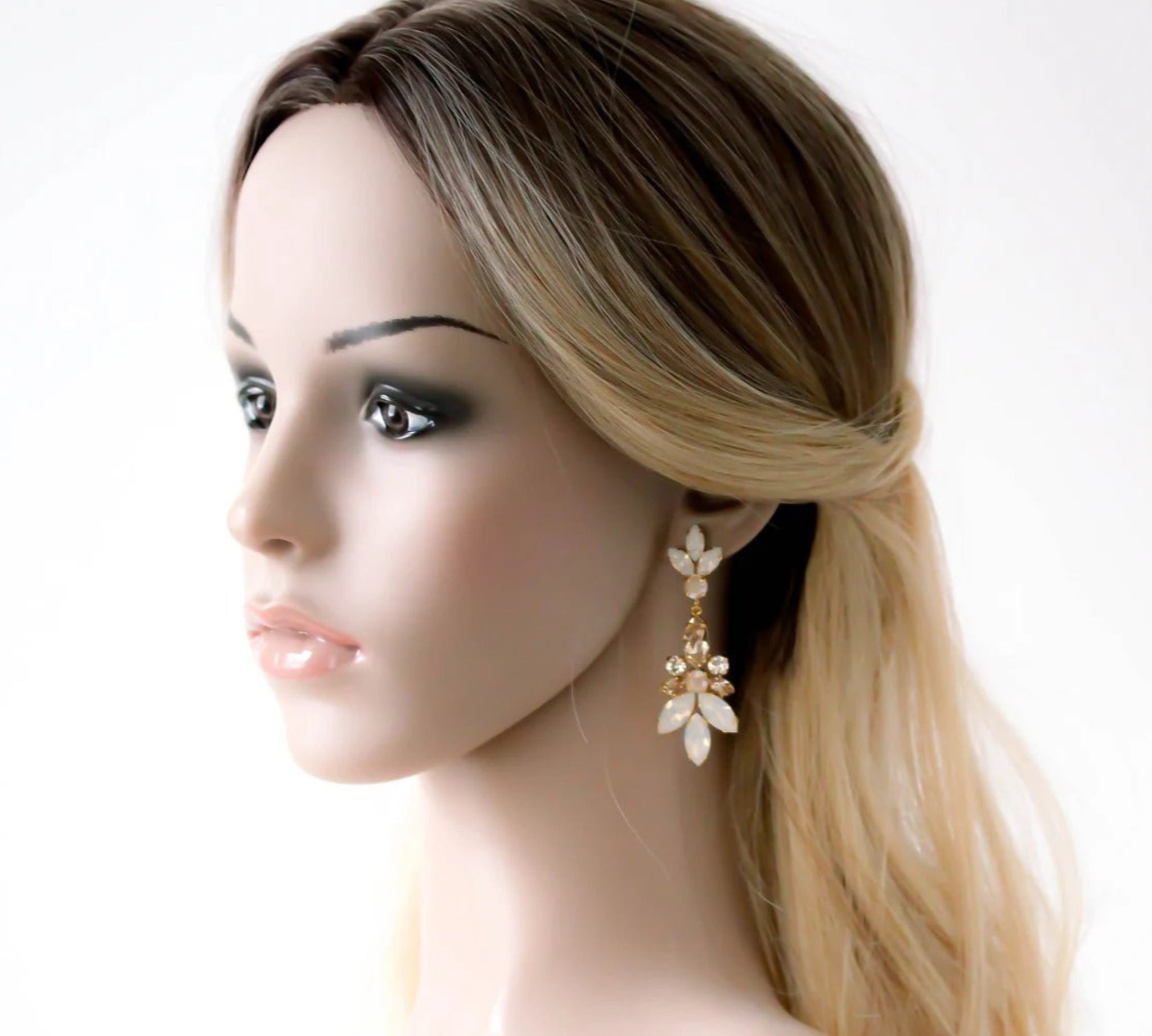Deluxe white opal crystal statement earrings for bride - COLETTE