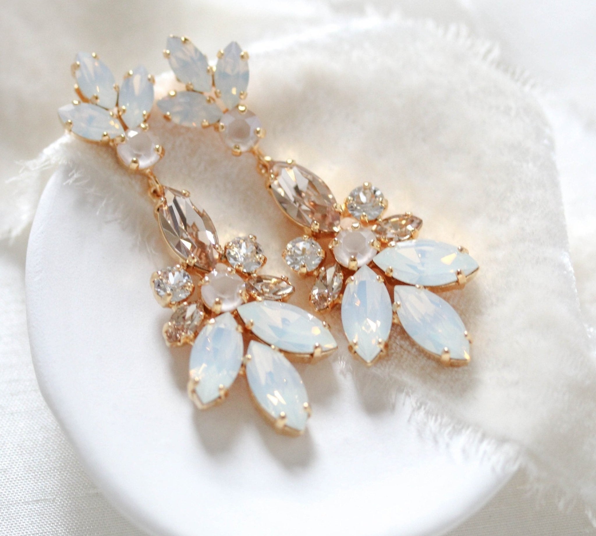 Deluxe white opal crystal statement earrings for bride - COLETTE
