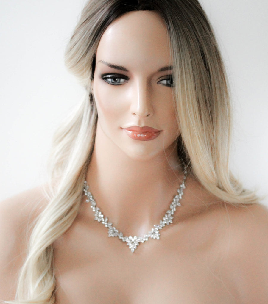 Elegant Rose gold bridal cubic zirconia necklace - EMERSON