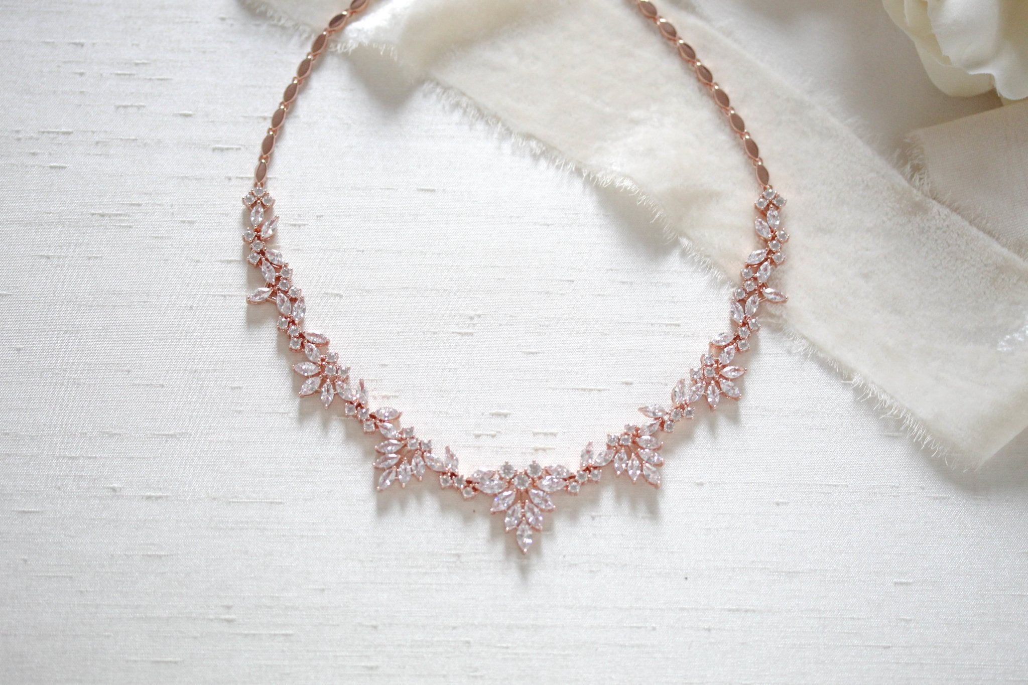 Elegant Rose gold bridal cubic zirconia necklace - EMERSON