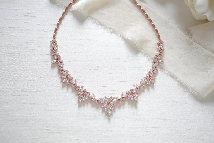 Elegant Rose gold bridal cubic zirconia necklace - EMERSON