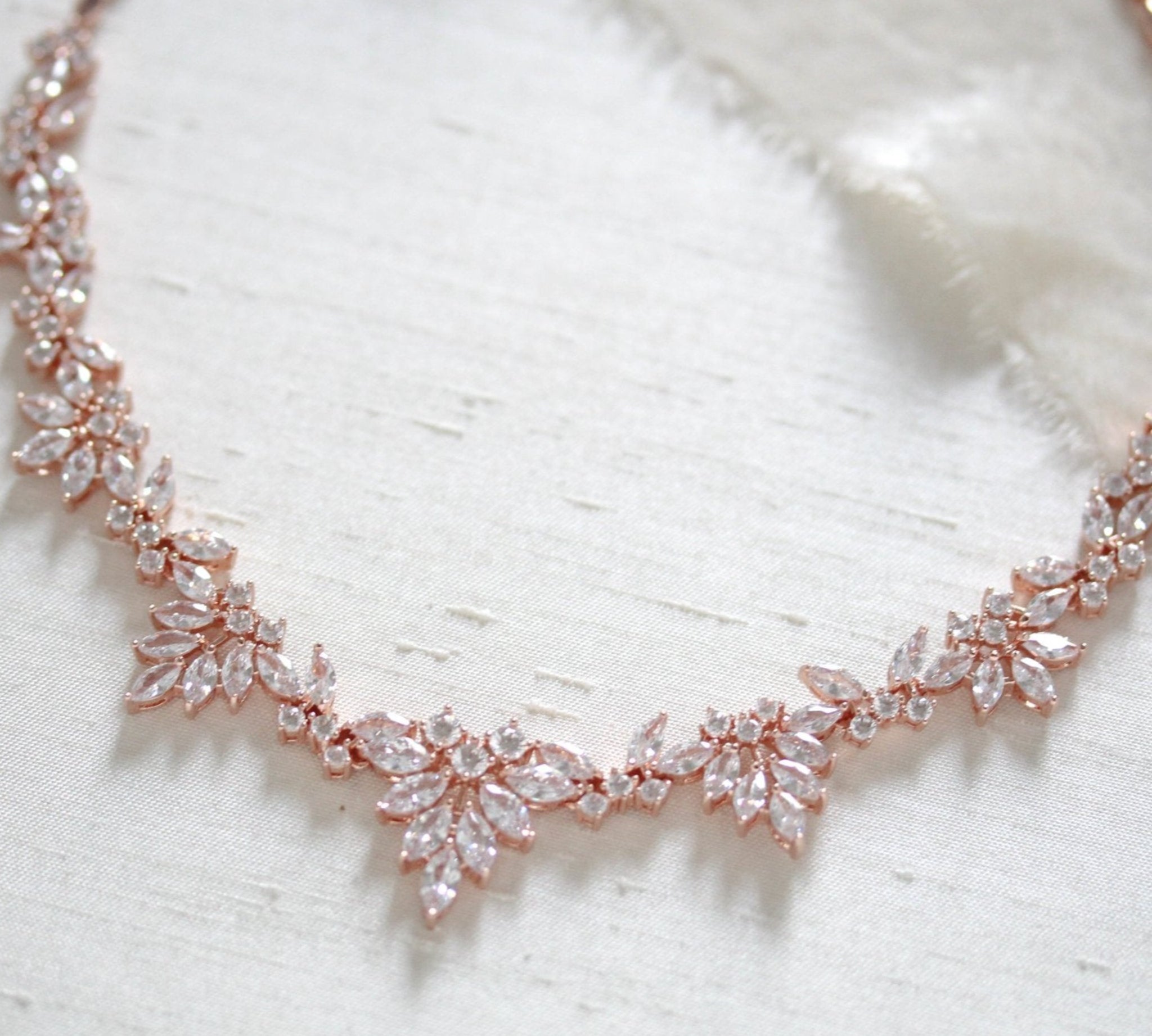 Elegant Rose gold bridal cubic zirconia necklace - EMERSON