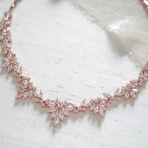 Elegant Rose gold bridal cubic zirconia necklace - EMERSON