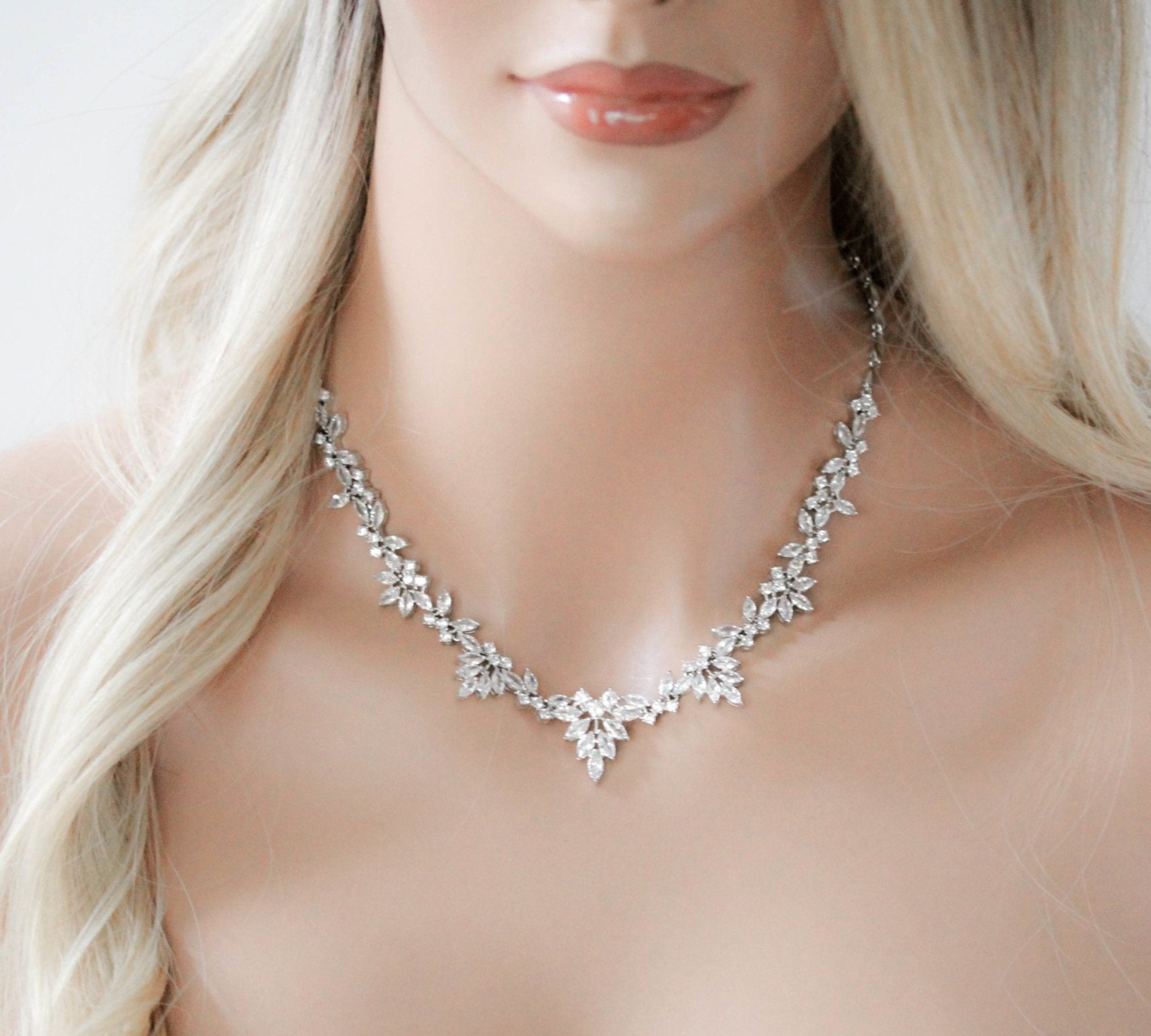 Elegant Rose gold bridal cubic zirconia necklace - EMERSON