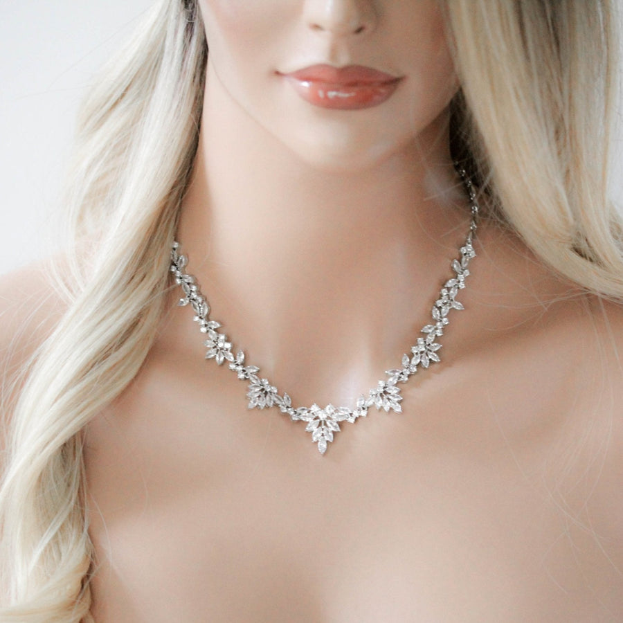 Elegant Rose gold bridal cubic zirconia necklace - EMERSON