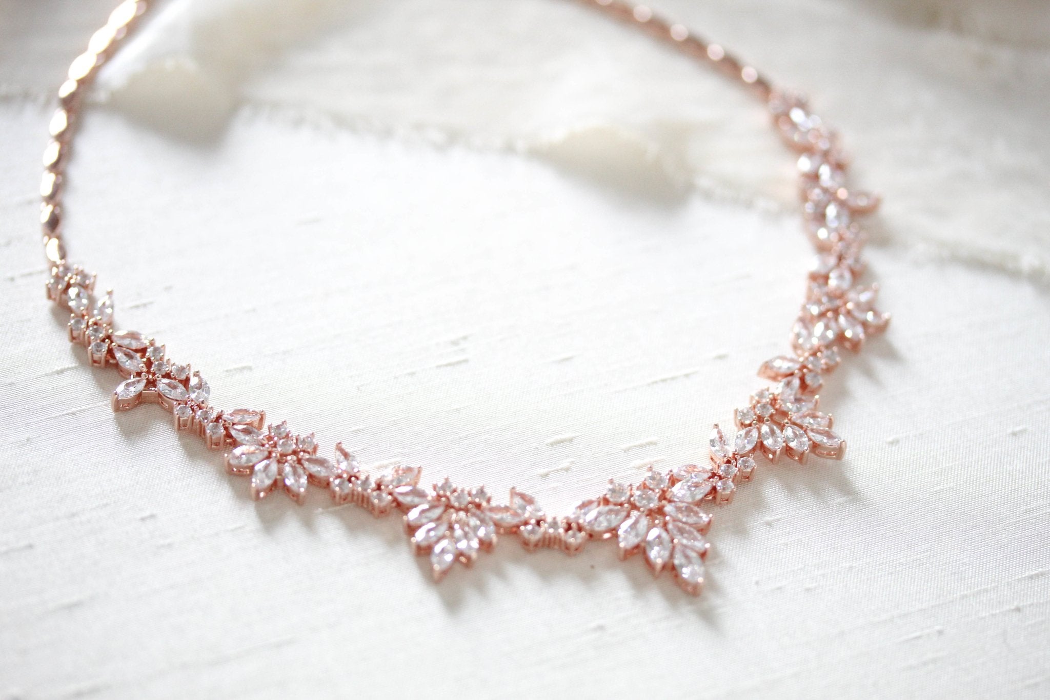Elegant Rose gold bridal cubic zirconia necklace - EMERSON