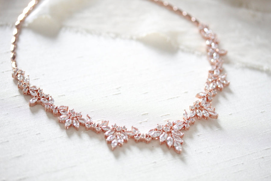 Elegant Rose gold bridal cubic zirconia necklace - EMERSON