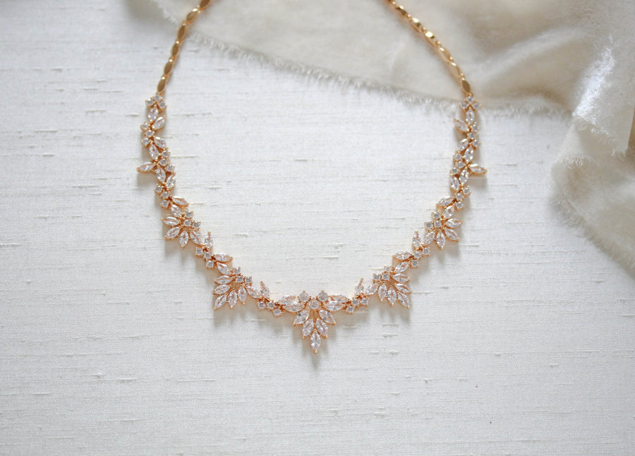 Elegant Rose gold bridal cubic zirconia necklace - EMERSON