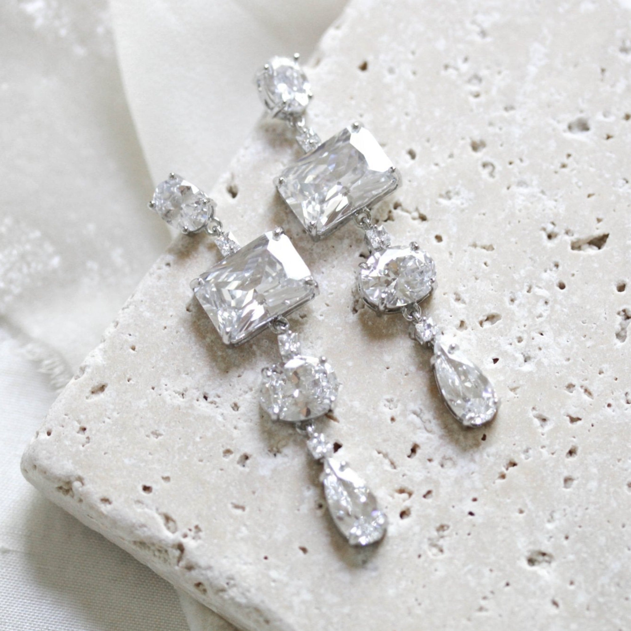 Emerald cut Rose gold earrings for Bride - ADELINE - Treasures by Agnes