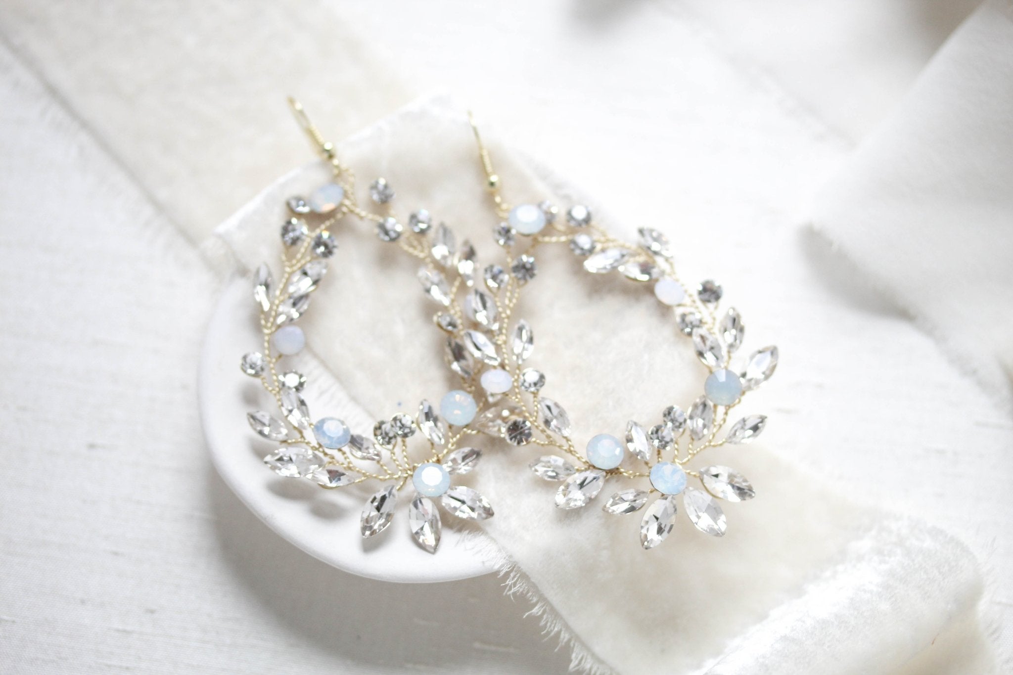 Rose gold rhinestone vine statement earrings for bride - Fiona