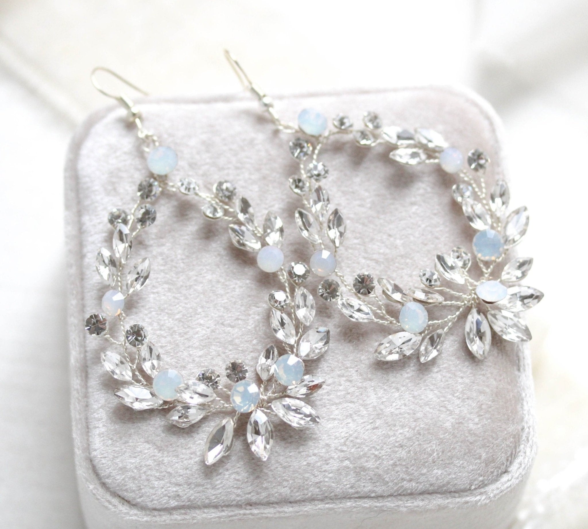 Rose gold rhinestone vine statement earrings for bride - Fiona
