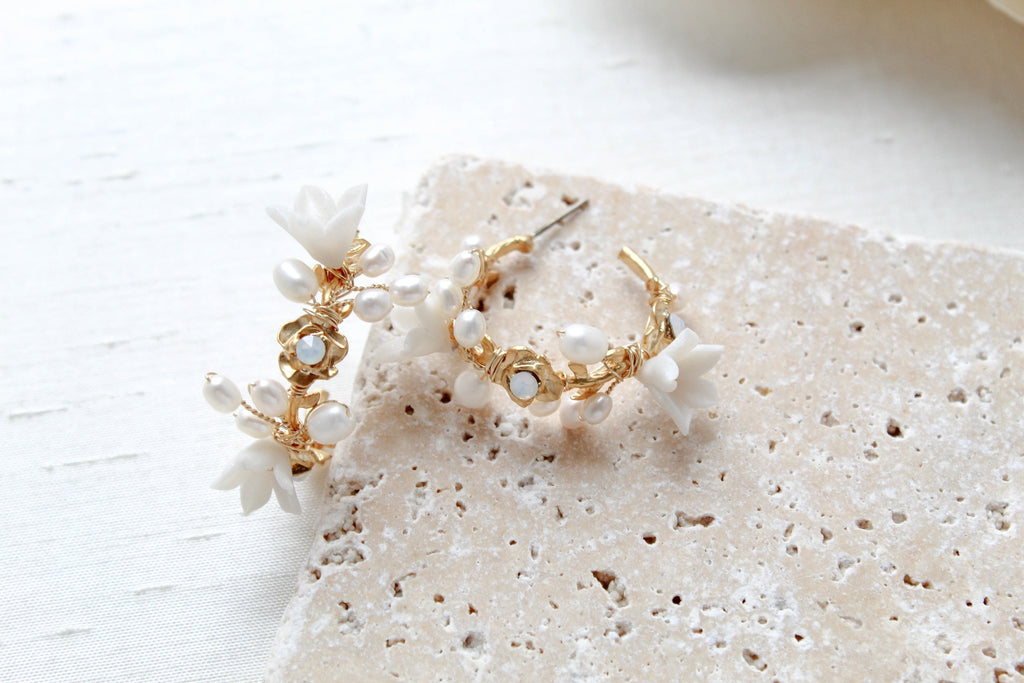 Floral hoop earrings for Bride - ADELE - Treasures by Agnes