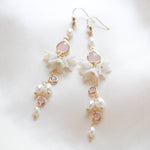 Floral Wedding earrings with pearls and pink opal stones - SARINA - Treasures by Agnes