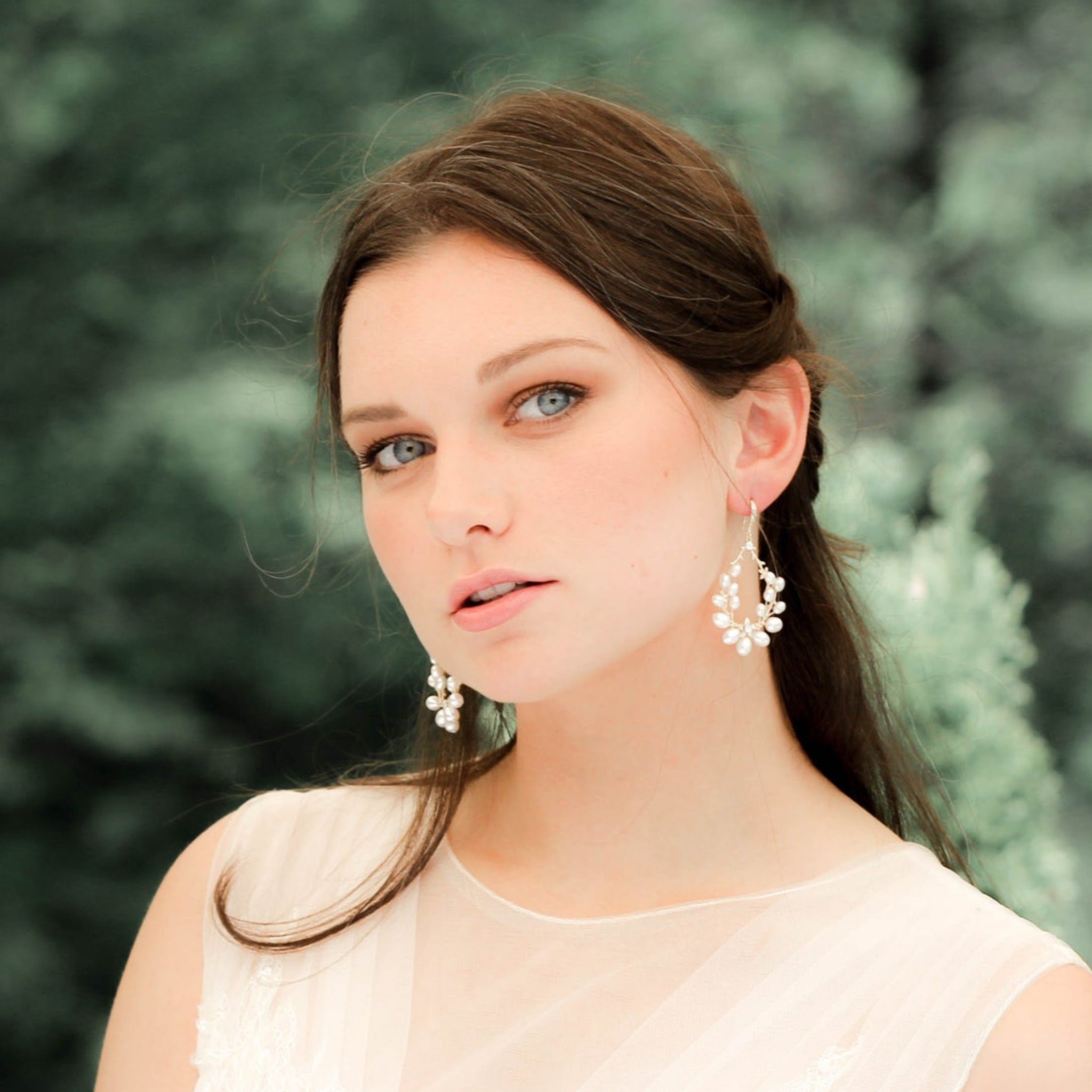 Freshwater pearl hoop Bridal earrings with Swarovski crystals - NICOLE - Treasures by agnes