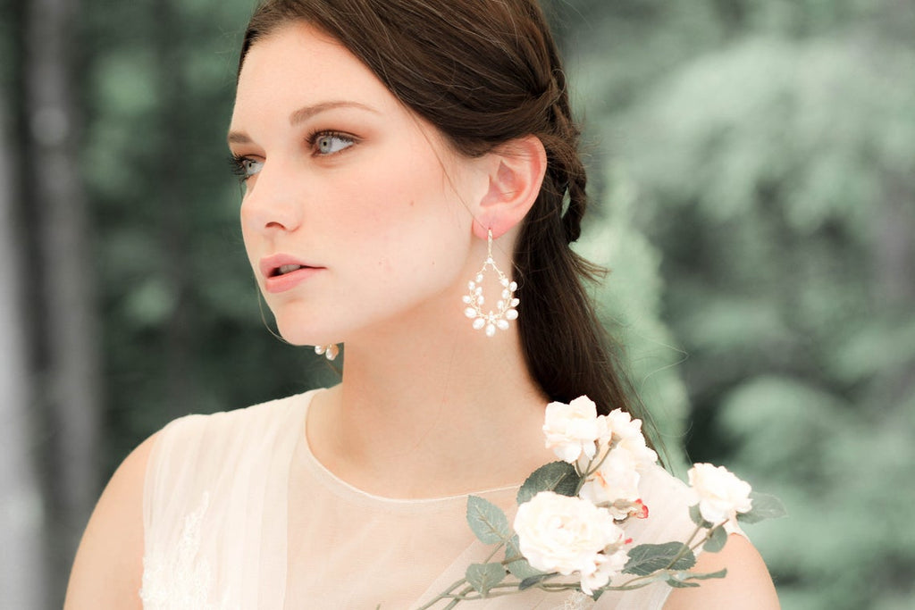 Freshwater pearl hoop Bridal earrings with Swarovski crystals - NICOLE - Treasures by agnes
