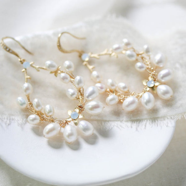 Freshwater pearl hoop Bridal earrings with Swarovski crystals - NICOLE - Treasures by agnes