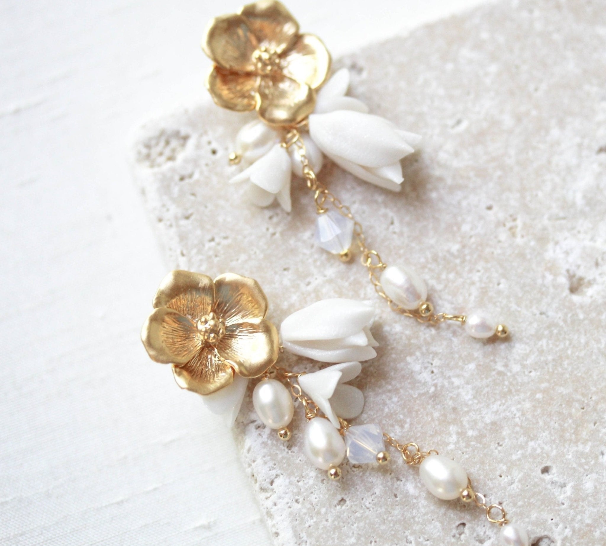 Freshwater pearls Floral earrings for Bride - CALLIE - Treasures by Agnes