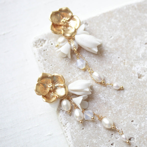 Freshwater pearls Floral earrings for Bride - CALLIE - Treasures by Agnes