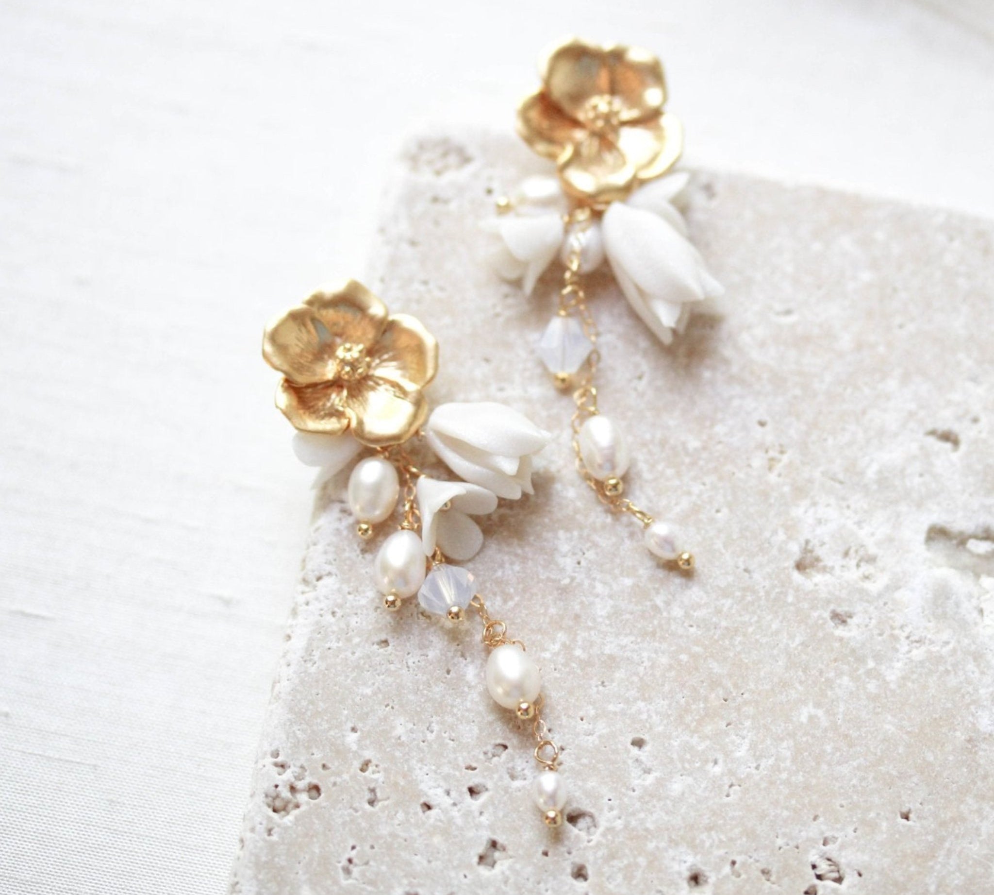Freshwater pearls Floral earrings for Bride - CALLIE - Treasures by Agnes