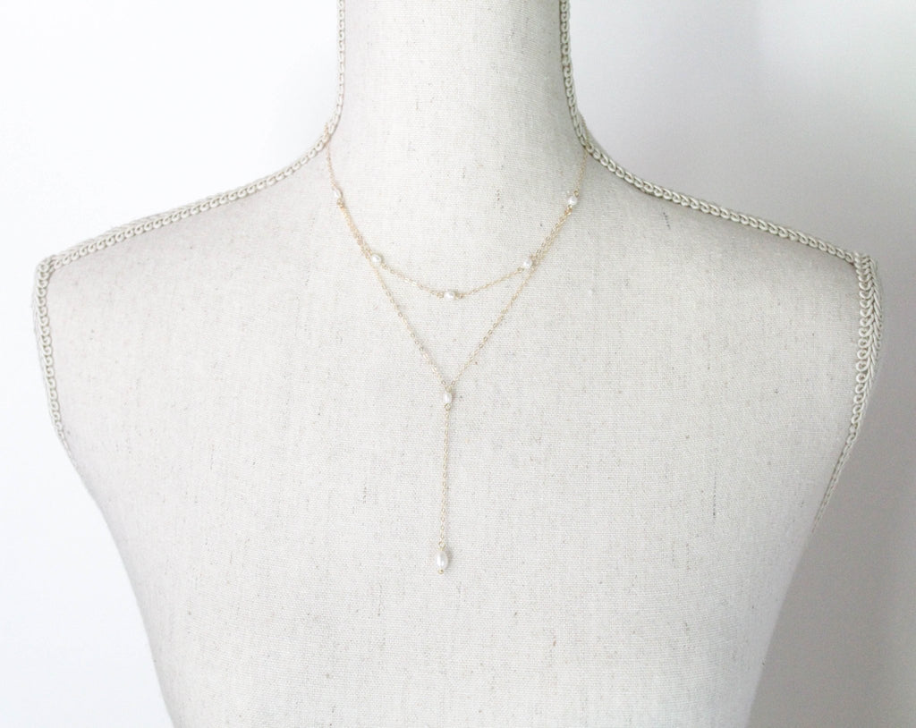 Genuine pearl Bridal backdrop necklace - ALEXANDRIA - Treasures by Agnes