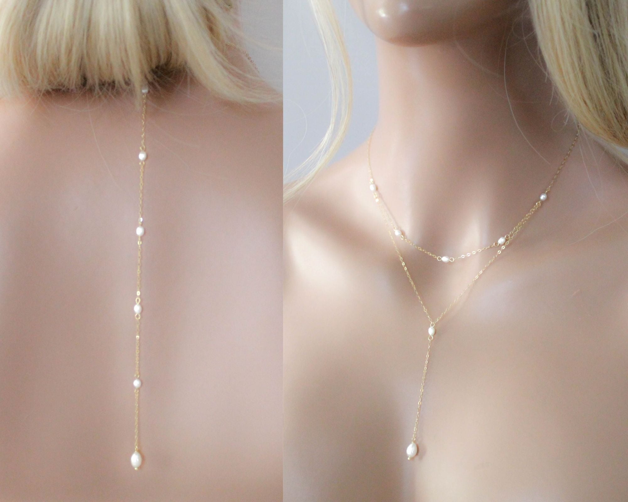 Genuine pearl Bridal backdrop necklace - ALEXANDRIA - Treasures by Agnes