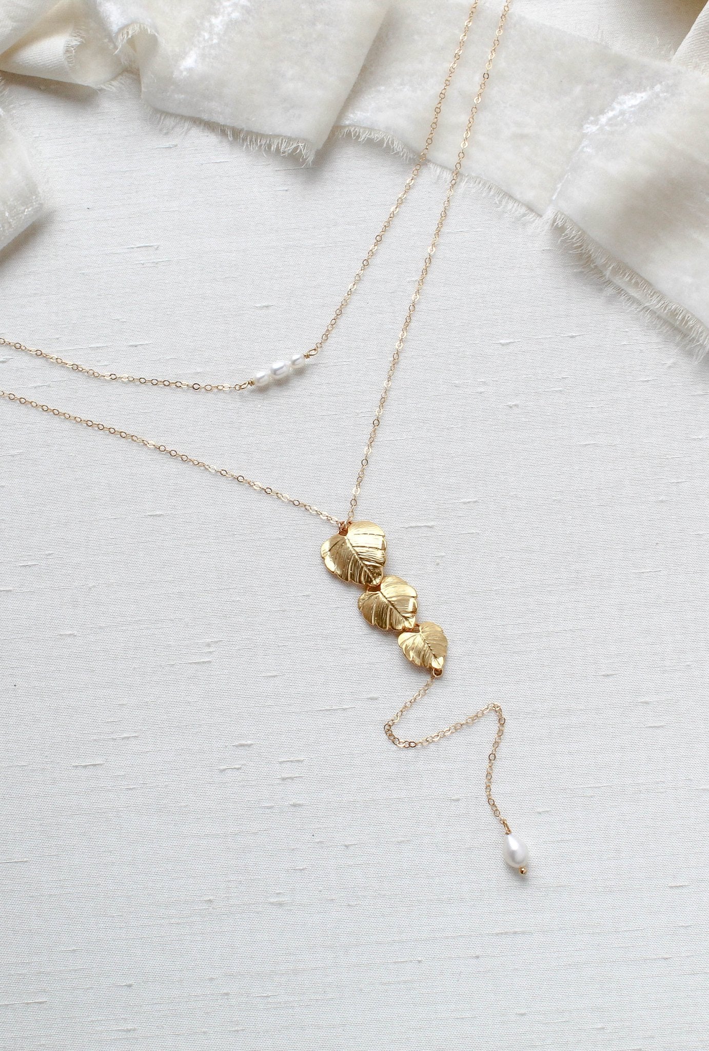 Gold bridal back necklace with freshwater pearls - DELANEY - Treasures by Agnes