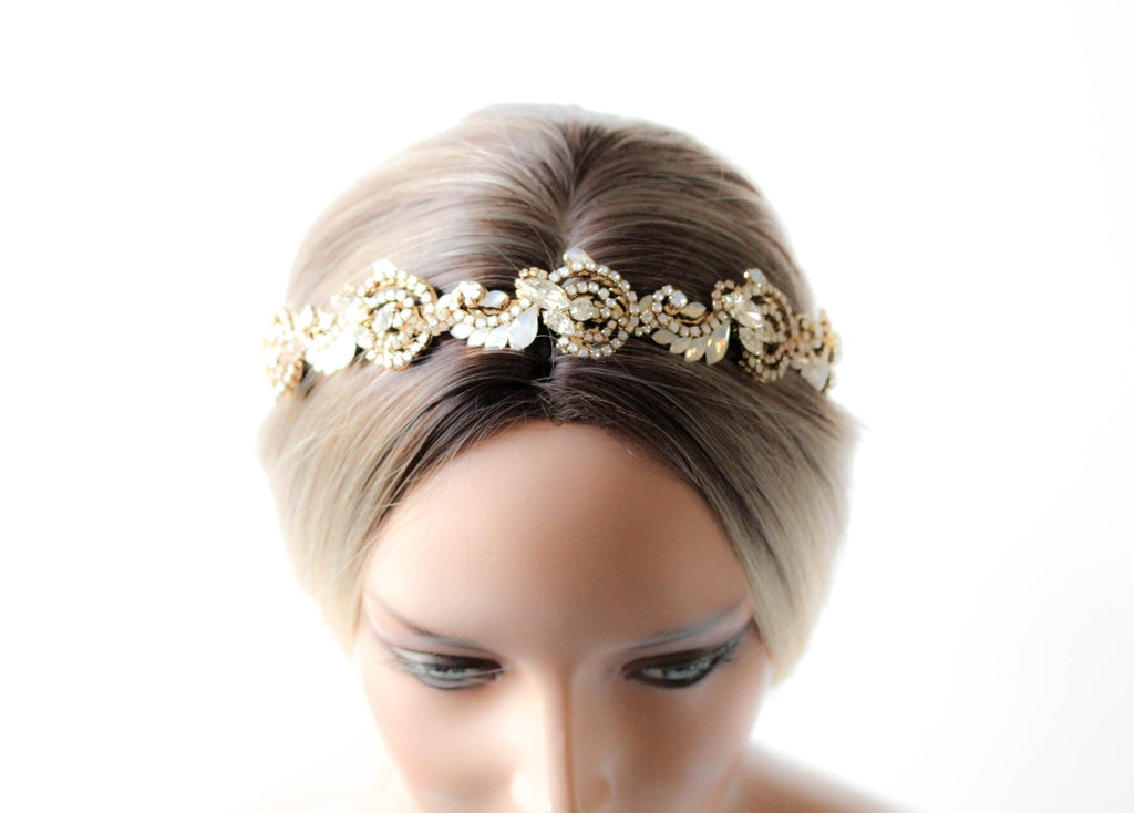 Gold bridal headband hairpiece - DAKOTA - Treasures by Agnes