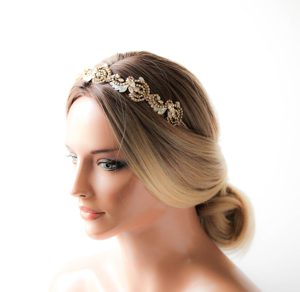 Gold bridal headband hairpiece - DAKOTA - Treasures by Agnes